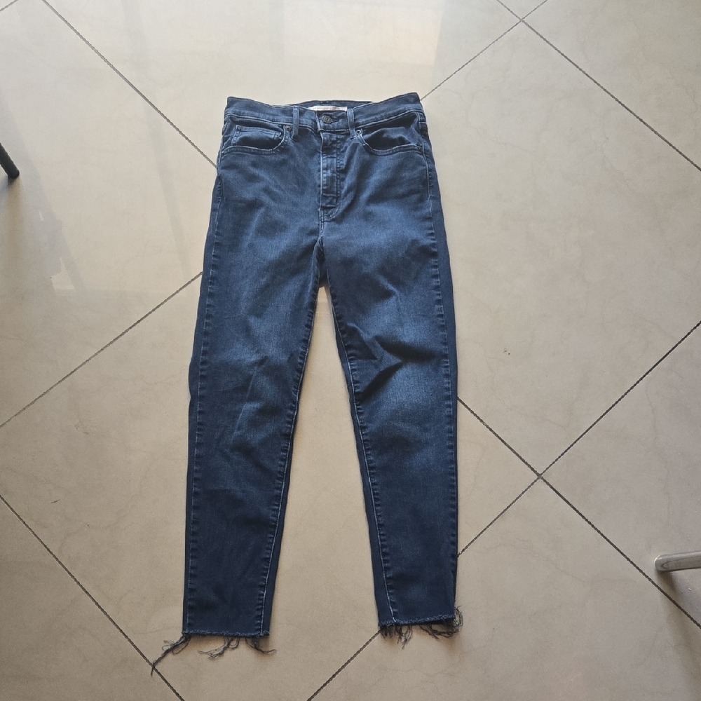 Levi's Mile High Super Skinny 27 Blue Ankle Cropped Jeans with Frayed Hem